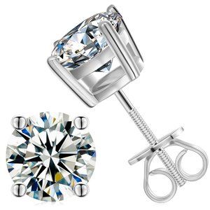 Certified 3 Carats Moissanite Diamond Stud Earrings in solid 925 Sterling Silver